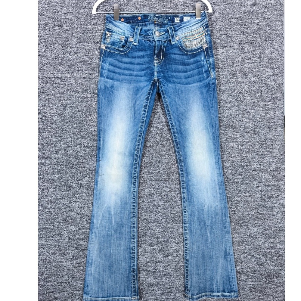 Miss Me Signature Bootcut Jeans Fleur De Lis Sequin Embellished 26 JEB220BL
